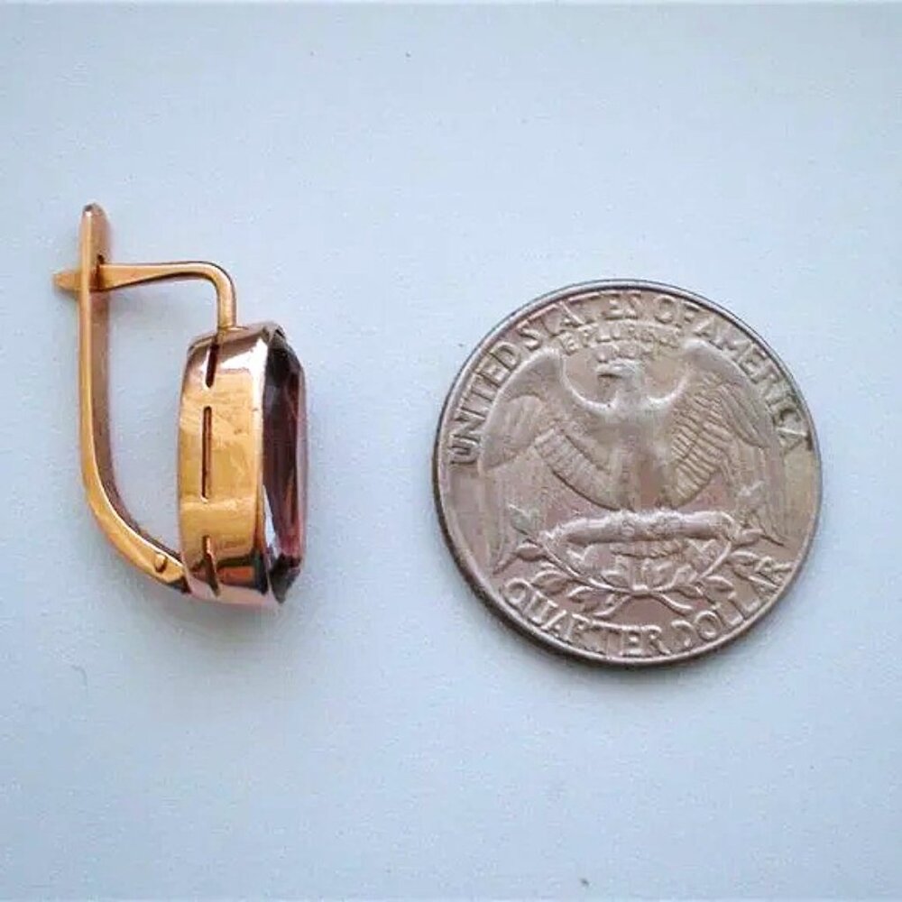 Vintage Russian Russia USSR 14K 583 Rose Pink Gold Alexandrite Dangle EARRINGS - Picture 8 of 8